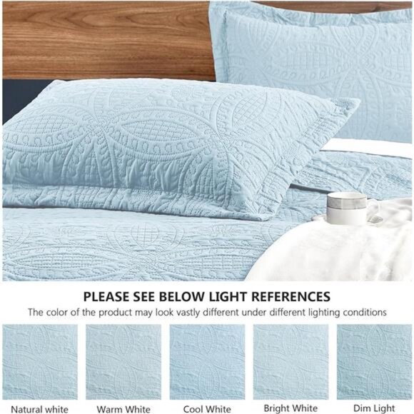 Twin Quilt Set Spa-Blue Bedspreads - Soft Bed Summer Quilt - Picture 12 of 14